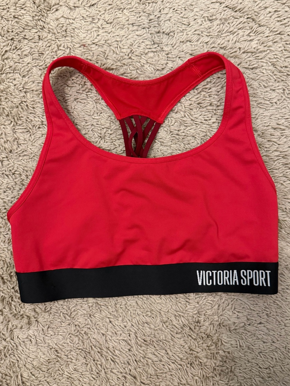 Victoria Sport Red Racerback Sports Bra with Black Support Band